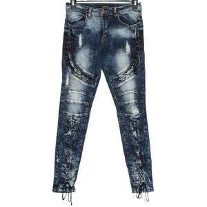 Red Fox Jeans Skinny Moto Y2K Grunge Streetwear Punk Retro Distressed Blue 11 28